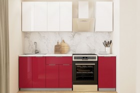 Кухонный гарнитур "Бостон 1.6" белый/белый/красный глянец в Нижнем Ингаше - nizhnij-ingash.katalogmebeli.com | фото